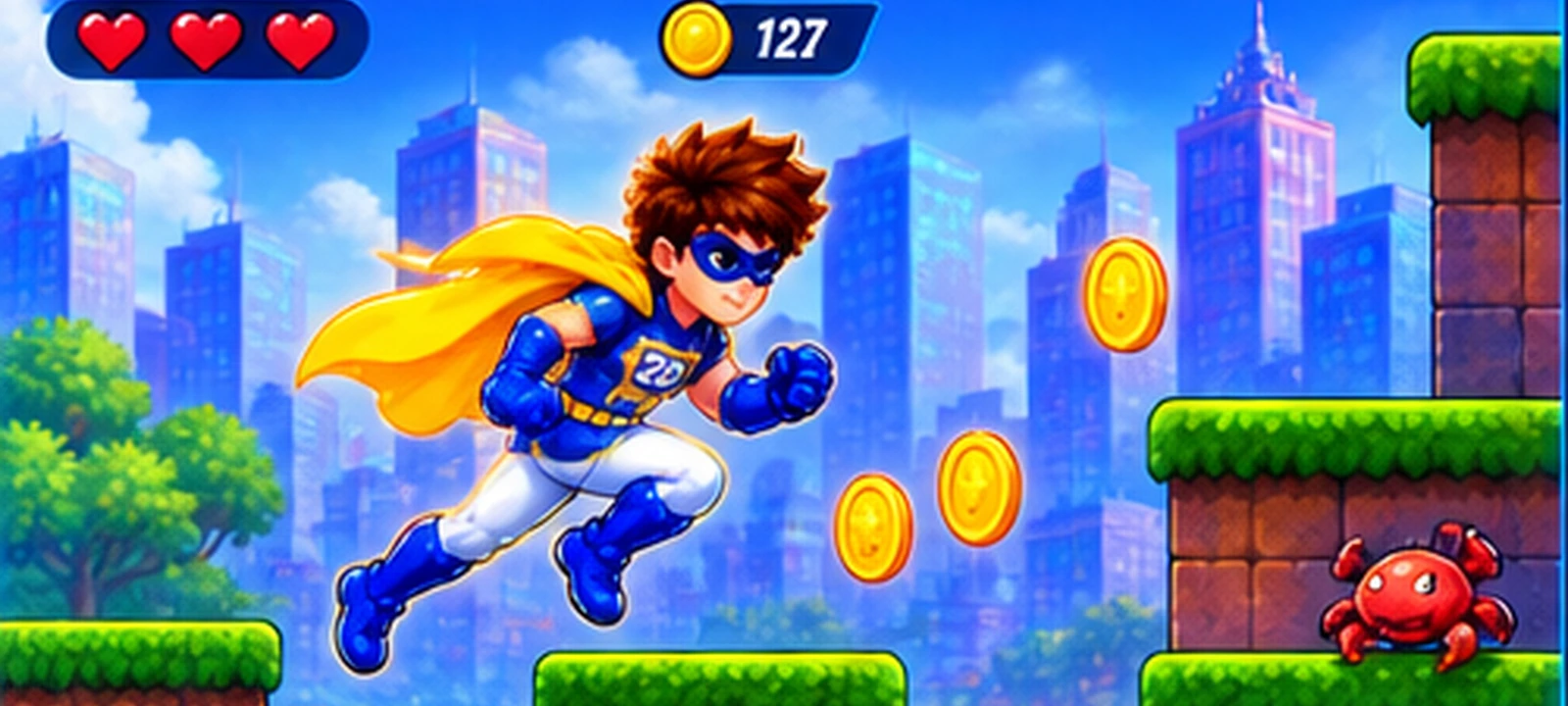 2D HERO RUN superhero rooftop arcade game preview