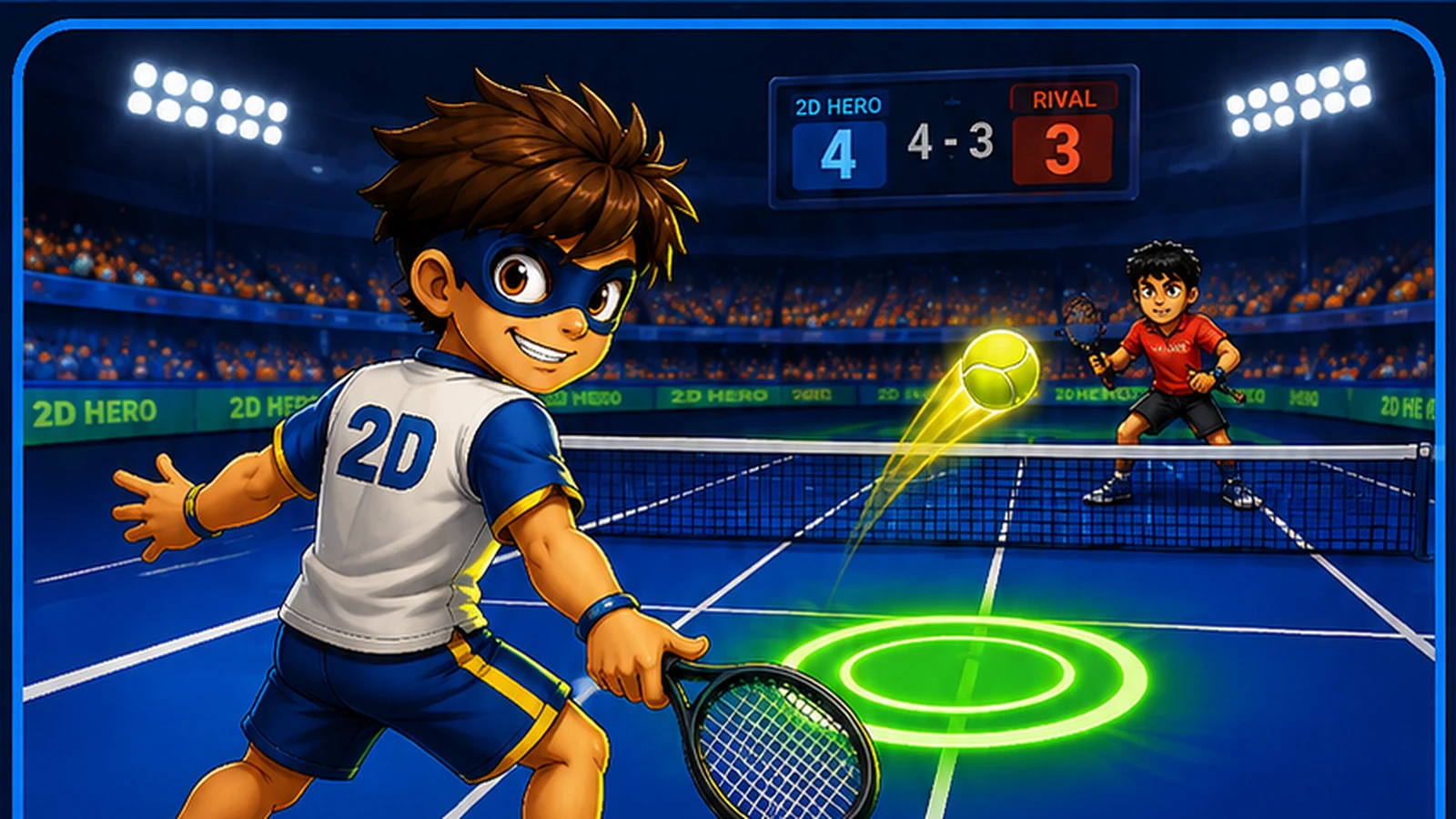 2D Hero Tap Tennis with one racket, moving green target and opponent on Centre Court